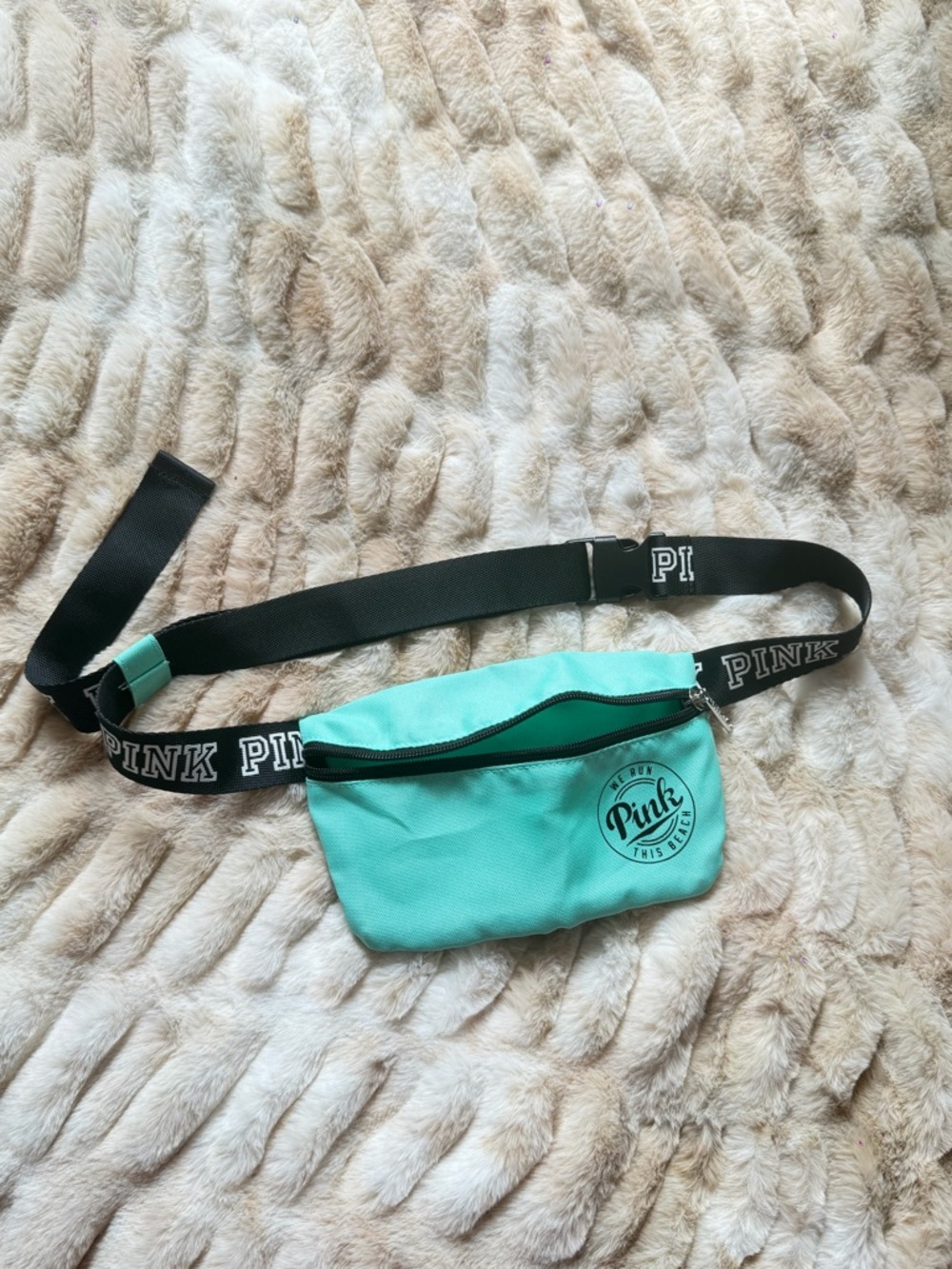 PINK Mint Green Logo Waist Bag with Black Strap